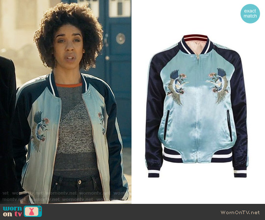 Topshop Two-in-One Reversible Bomber Jacket worn by Bill Potts (Pearl Mackie) on Doctor Who