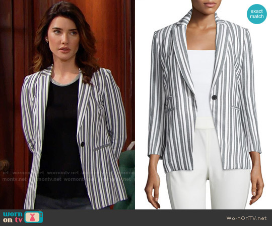 Veronica Beard Beatriz Striped Jacket worn by Steffy Forrester (Jacqueline MacInnes Wood) on The Bold and the Beautiful