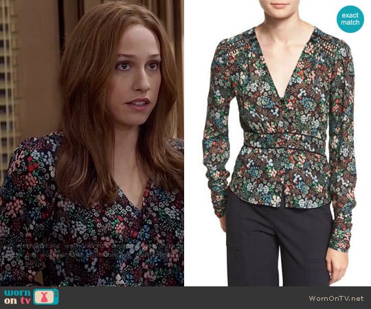 Veronica Beard Ripley Ruched Floral Silk Boho Blouse worn by Catherine Meyer (Sarah Sutherland) on Veep