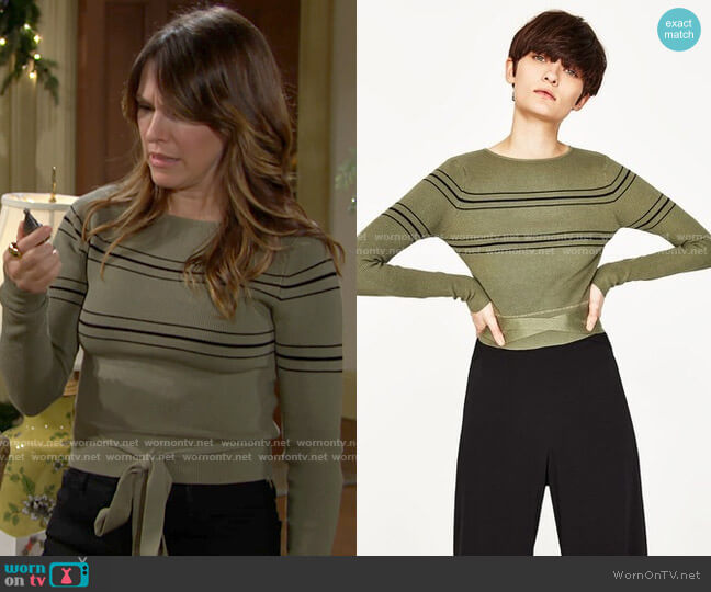 Zara Cropped Sweater worn by Chloe Mitchell (Elizabeth Hendrickson) on The Young and the Restless