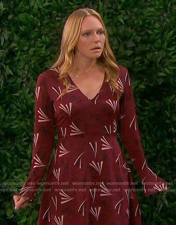 Abby’s red printed long sleeve dress on Days of our Lives