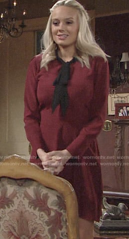 Abby's burgundy dress with black tie neck on The Young and the Restless