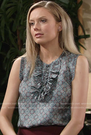 Abby’s tile print ruffle front top on The Young and the Restless