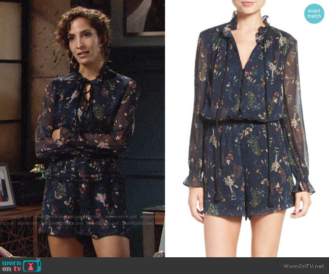 Adelyn Rae Blouson Romper worn by Lily Winters (Christel Khalil) on The Young and the Restless