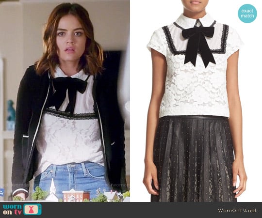 Alice + Olivia Vanetta Top worn by Aria Montgomery (Lucy Hale) on Pretty Little Liars