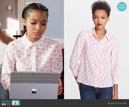 Alice + Olivia Willa Shirt worn by Zoey Johnson (Yara Shahidi) on Black-ish