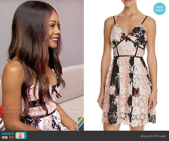 Aqua Multi Lace Empire Waist Cami Dress worn by Zuri Hall on E! News