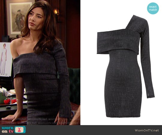 Beaufille Pinstripe One Shoulder Mini Dress worn by Steffy Forrester (Jacqueline MacInnes Wood) on The Bold and the Beautiful