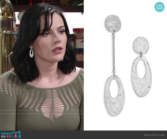 Canvas Jewelry Mismatched Hammered Drop Earrings worn by Tessa Porter (Cait Fairbanks) on The Young and the Restless