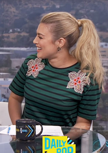 Carissa's green striped top with flowers on E! News Daily Pop