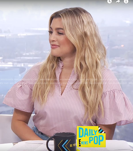 Carissa's pink striped ruffle-sleeve top on E! News Daily Pop
