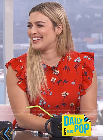 Carissa's red floral ruffle-trim top on E! News Daily Pop