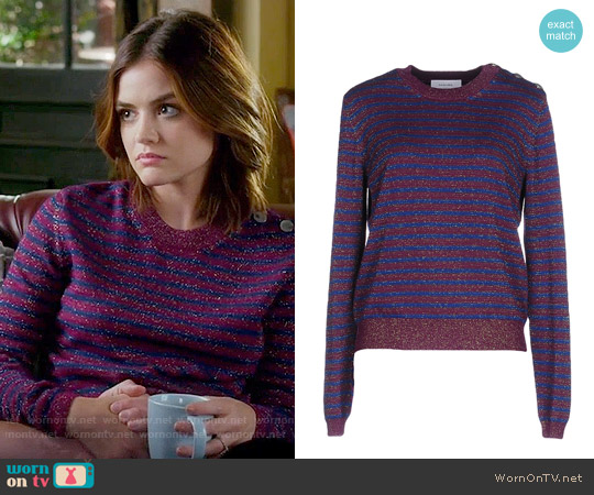 Carven Striped Sweater worn by Aria Montgomery (Lucy Hale) on Pretty Little Liars