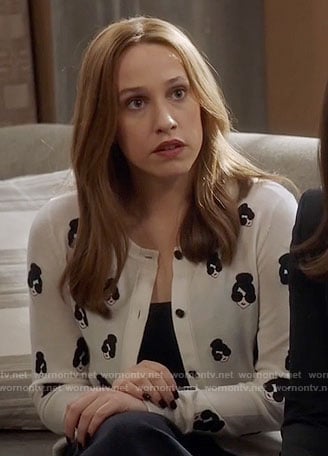 Catherine’s white face print cardigan on Veep