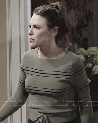 Chloe’s green striped sweater with tie waist on The Young and the Restless