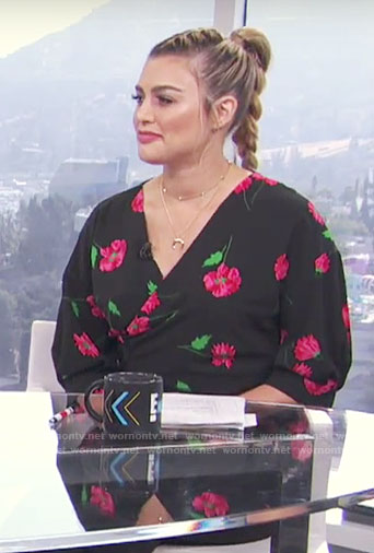 Carissa’s black and pink floral wrap top on E! News Daily Pop
