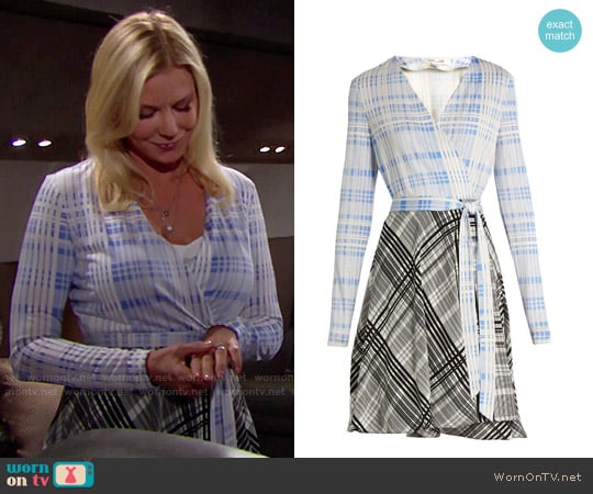 Diane von Furstenberg V-neck Contrast Skirt Wrap Dress worn by Brooke Logan (Katherine Kelly Lang) on The Bold and the Beautiful