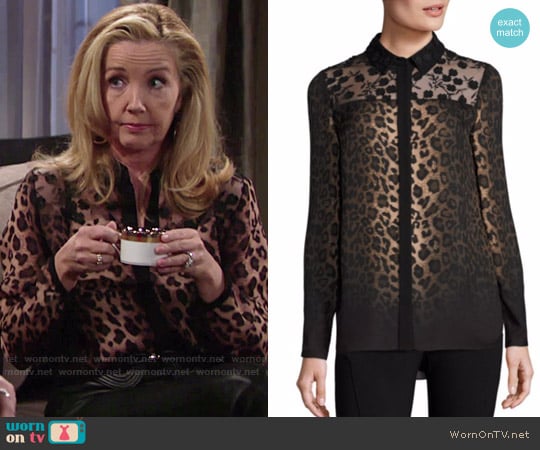 Elie Tahari Anderson Leopard-Print Silk Blouse worn by Nikki Reed Newman (Melody Thomas-Scott) on The Young and the Restless