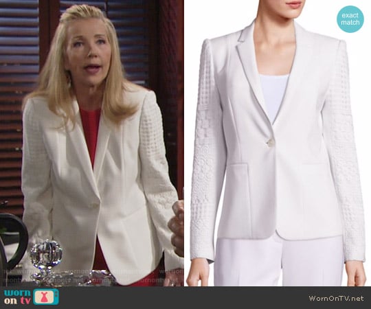 Elie Tahari Tova Lace Trimmed Jacket worn by Nikki Reed Newman (Melody Thomas-Scott) on The Young and the Restless