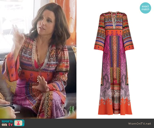 Etro Paisley-print tie-neck gown worn by Selina Meyer (Julia Louis-Dreyfus) on Veep