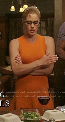 Felicity's orange ribbed dress on Arrow