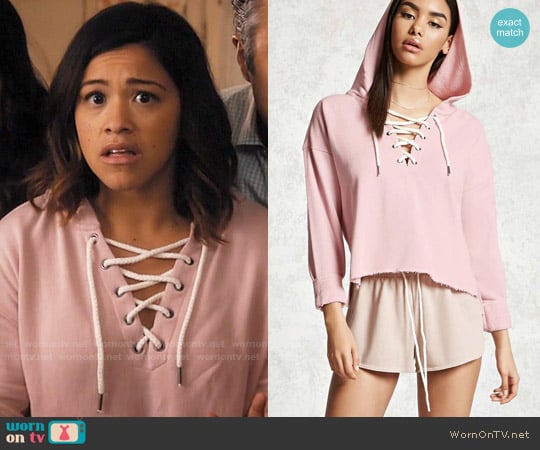 Forever 21 Lace-Up Cropped Hoodie worn by Jane Villanueva (Gina Rodriguez) on Jane the Virgin