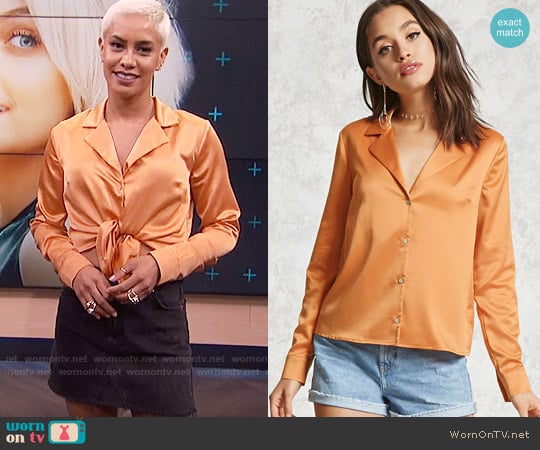 Forever 21 Satin Button Down in Orange worn by Sibley Scoles on E! News