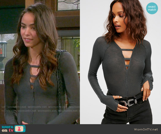 Free People Bae Bae Layering Top in Hunter Green worn by Ciara Brady (Victoria Konefal) on Days of our Lives