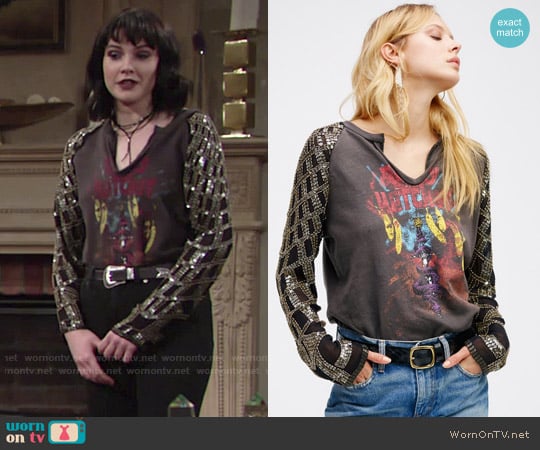 Free People Taking Sides Sequin Tee worn by Tessa Porter (Cait Fairbanks) on The Young and the Restless