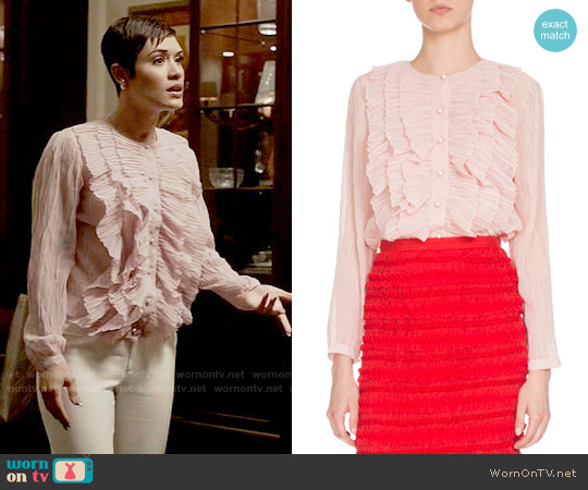 Givenchy Long-Sleeve Ruffled Georgette Blouse worn by Anika Calhoun (Grace Gealey) on Empire