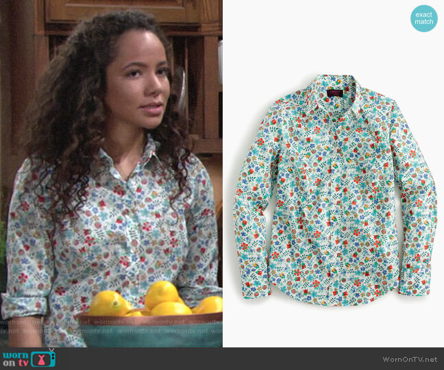 J. Crew Perfect shirt in Liberty® Edenham floral worn by Mattie Ashby (Lexie Stevenson) on The Young and the Restless