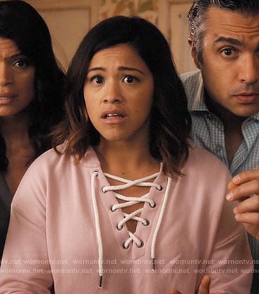 Jane’s pink lace-up hoodie on Jane the Virgin