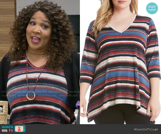 Karen Kane Multi Stripe Handkerchief Top worn by Yolanda (Kym Whitley) on Young and Hungry