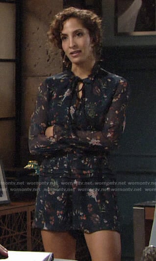 Lily's navy floral romper on The Young and the Restless