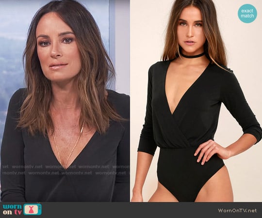 Lulus Striking Looks Washed Black Long Sleeve Bodysuit worn by Catt Sadler on E! News