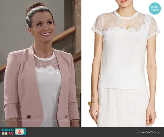 Maje Tradition Lace-Trimmed Tee worn by Chelsea Lawson (Melissa Claire Egan) on The Young and the Restless