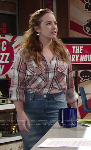 Mariah’s plaid shirt and denim skirt on The Young and the Restless