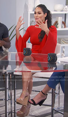 Nikki Bella’s red bell-sleeve dress on E! News Daily Pop