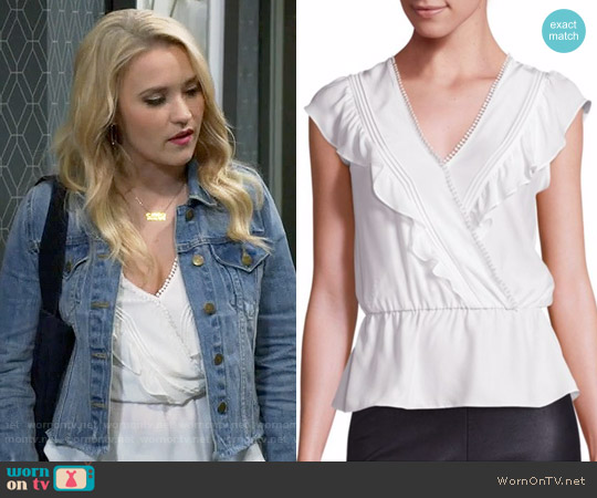 WornOnTV: Gabi’s white ruffled top and denim jacket on Young and Hungry ...