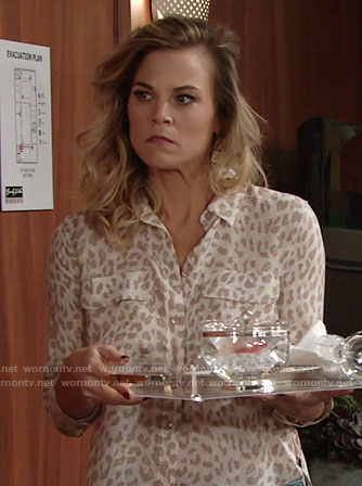 Phyllis’s cropped leopard print shirt on The Young and the Restless