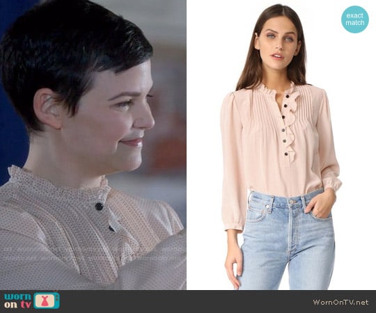 Rebecca Taylor Pin Dot Ruffle Top worn by Mary Margaret (Ginnifer Goodwin) on Once Upon A Time