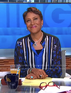 Robin’s blue and black mixed print blouse on Good Morning America