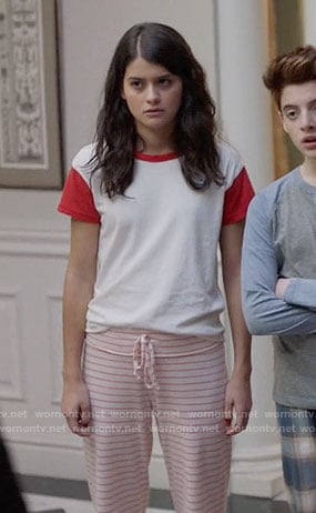 Sabrina’s t-shirt with red sleeves on The Mick