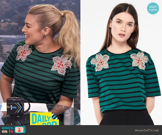 Sandro T-Shirt With Stripes And Flower Patches worn by Carissa Loethen Culiner on E! News