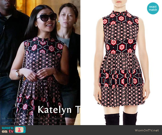 Sandro Honeycomb Printed Silk Dress worn by  Xu YiFei on Famous in Love