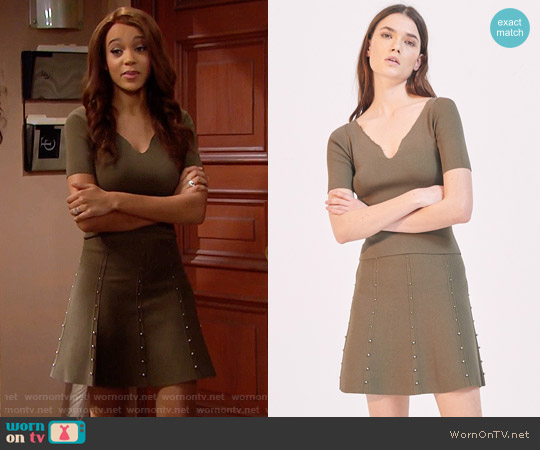 Sandro Knitted Beaded Top and Skirt worn by Nicole Avant (Reign Edwards) on The Bold & the Beautiful