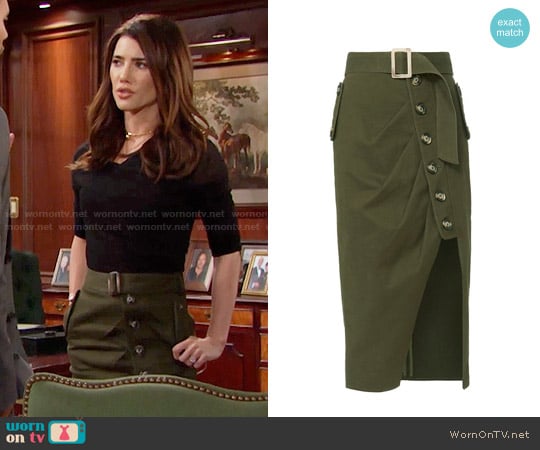 Military Button Down Skirt worn by Steffy Forrester (Jacqueline MacInnes Wood) on The Bold and the Beautiful