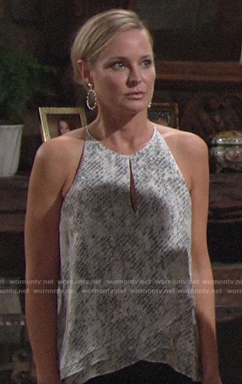 Sharon’s layered keyhole top on The Young and the Restless