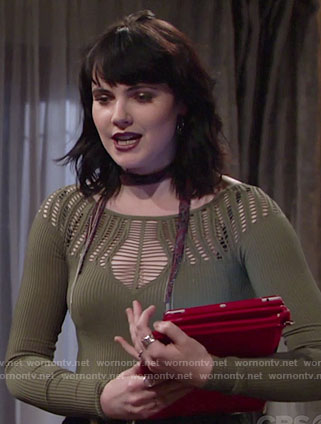 Tessa’s green laddered top on The Young and the Restless