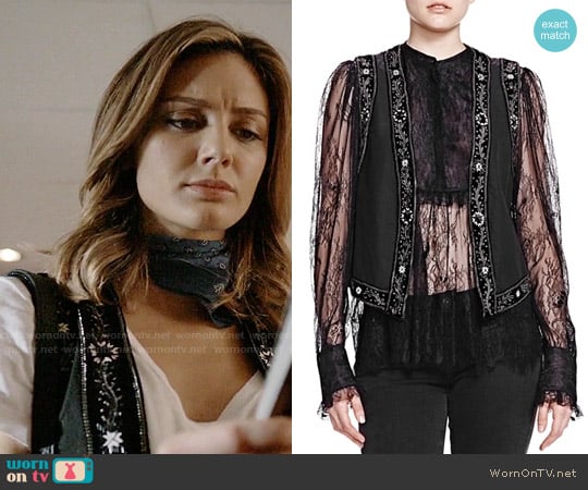 The Kooples Matka Embroidered Vest worn by Megan Morrison (Christine Evangelista) on The Arrangement